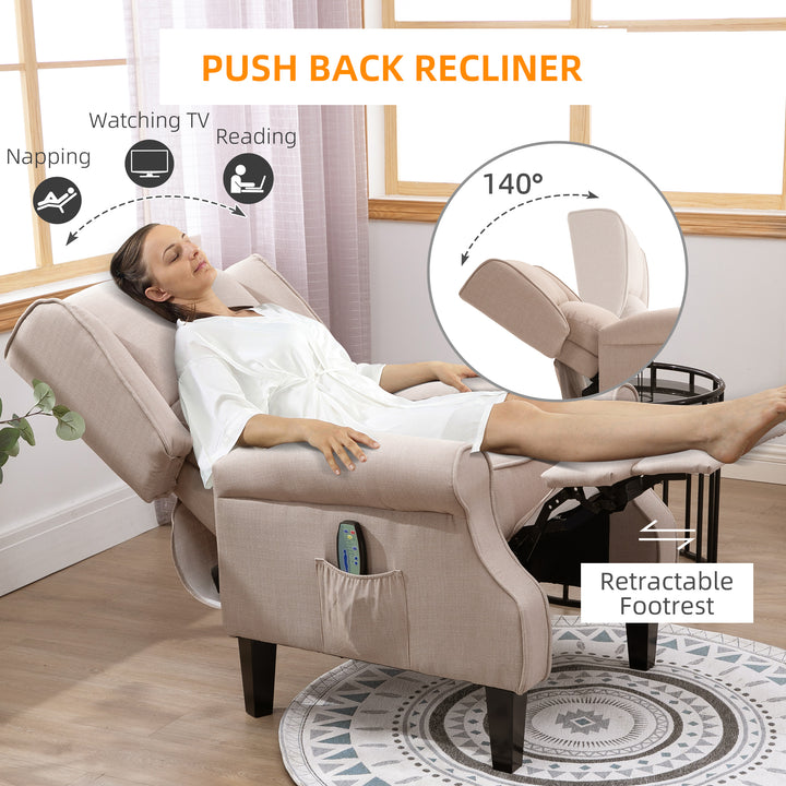 Linen Heated Reclining Massage Armchair w/ Footrest Beige