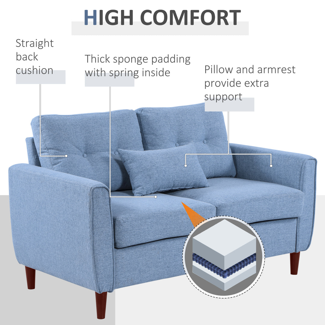 HOMCOM 2 Seat Sofa Double Sofa Loveseat Fabric Wooden Legs Tufted Design for Living Room, Dining Room, Office, Light Blue