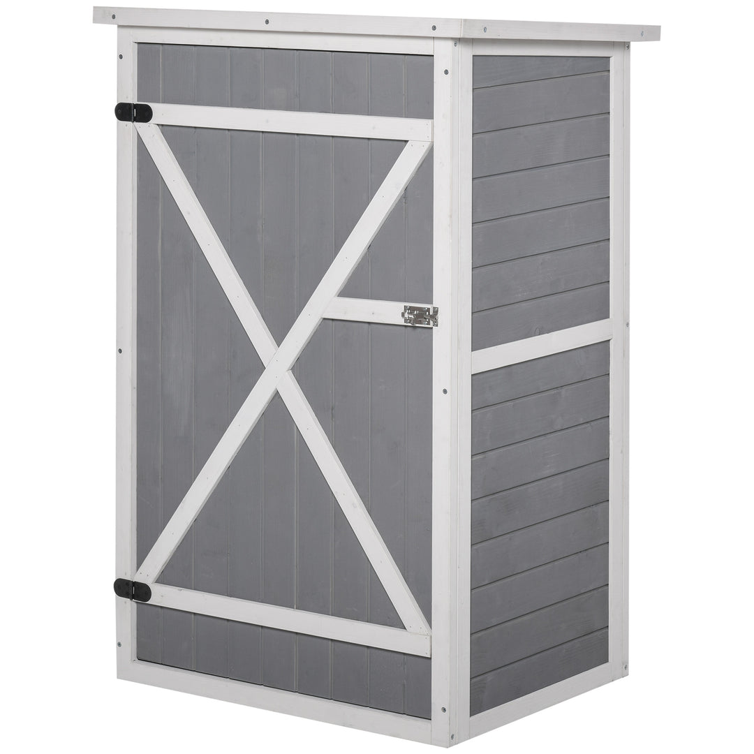 Outsunny Wooden Garden Storage Shed Fir Wood Tool Cabinet Organiser with Shelves 75L x 56W x115Hcm Grey