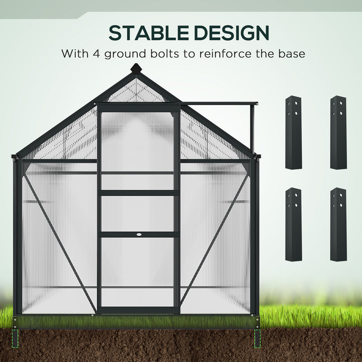 Outsunny Clear Polycarbonate Greenhouse Large Walk-In Green House Garden Plants Grow Galvanized Base Aluminium Frame with Slide Door, 6 x 8ft