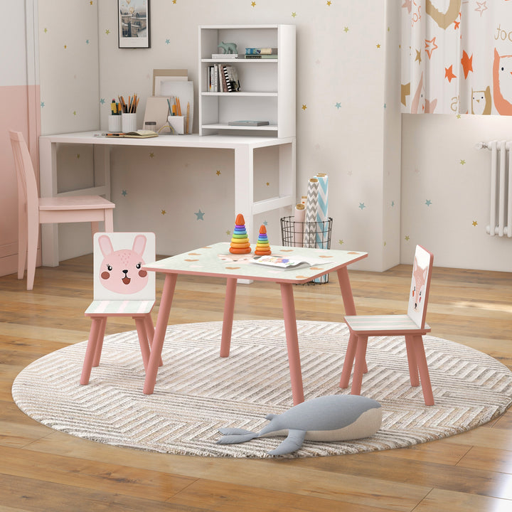 Kids and Table Chairs, Children Desk with Two Chairs, Toddler Furniture Set, for Ages 3-6 Years - Pink