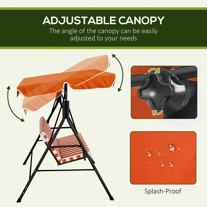 3 Seater Canopy Swing Chair Garden Rocking Bench Heavy Duty Patio Metal Seat w/ Top Roof - Orange