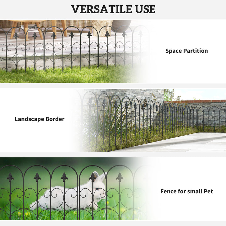 Decorative Garden Fencing, 5PCs Outdoor Picket Fence Panels, Rustproof Metal Wire Landscape Flower Bed Border Edging Animal Barrier, Black