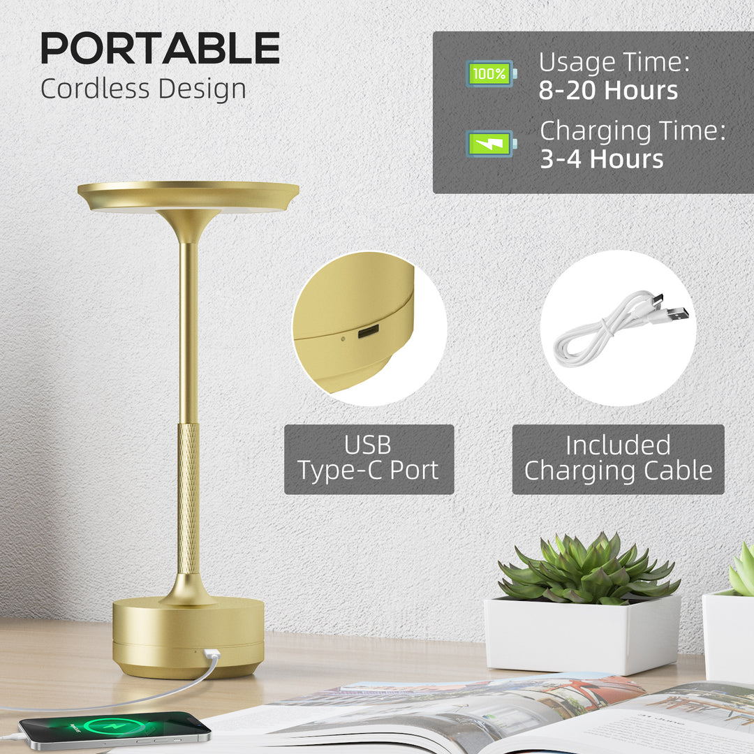 Cordless Table Lamp, Touch LED Desk Lamp with 4000mAh Rechargeable Battery, Gold Tone