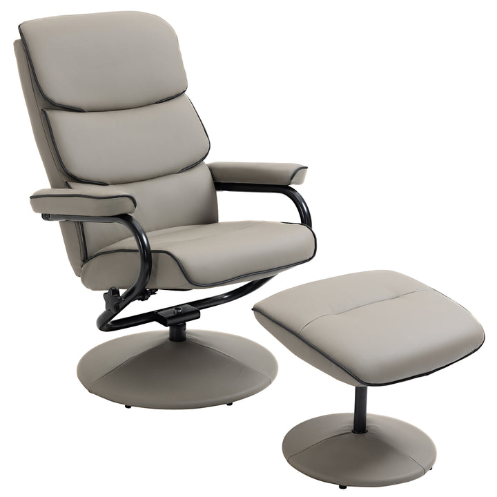 HOMCOM Recliner Chair with Ottoman 360° Swivel Faux Leather High Back Armchair w/ Footrest Stool for Home Office