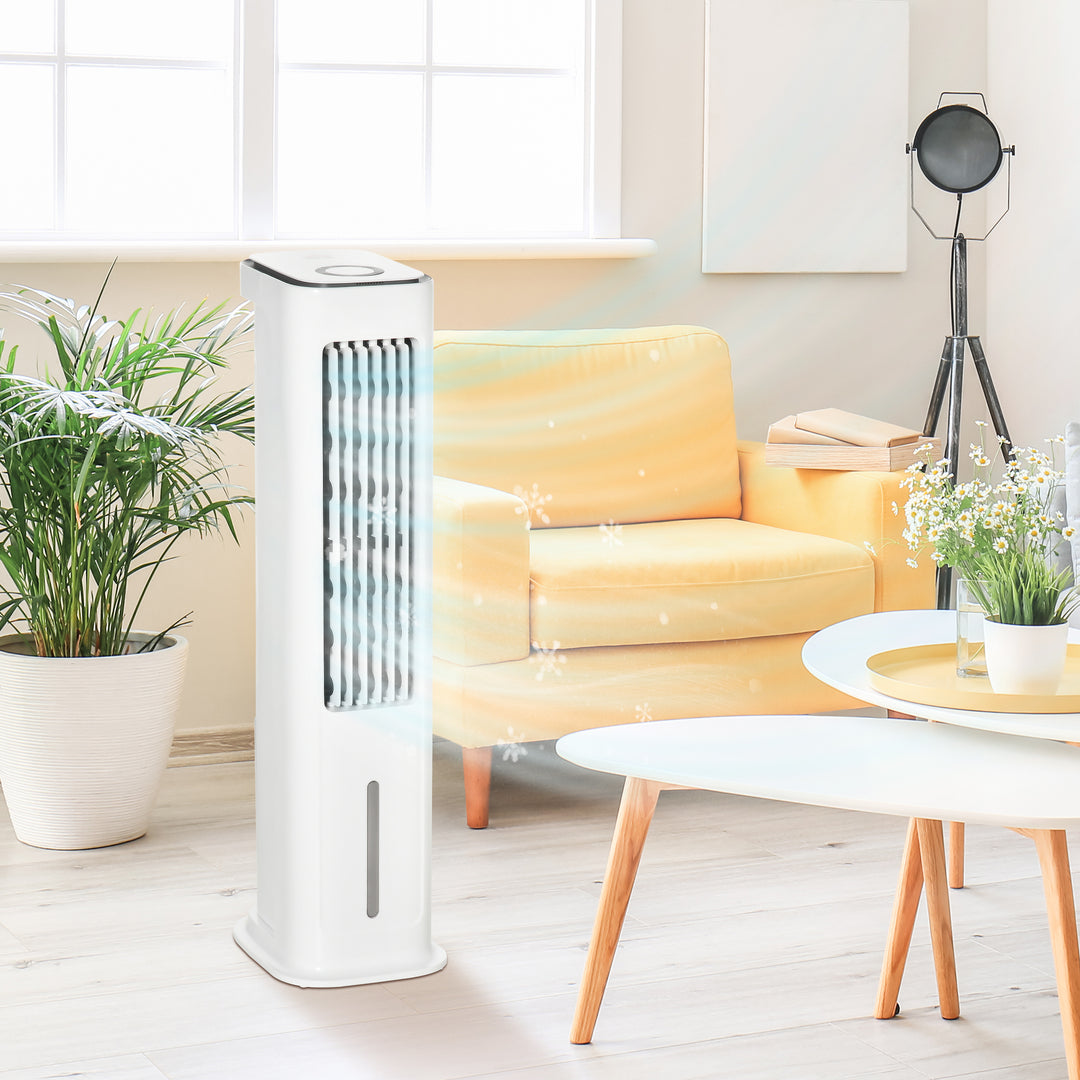 Evaporative Air Cooler, Oscillating Ice Cooling Fan with 3 Modes, 3 Speeds, Remote Control, Timer, and Oscillation, White