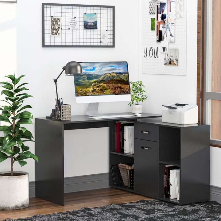 Modern L-Shaped Computer Desk, Laptop PC Corner Table, Home Office Workstation with Spacious Storage, Black