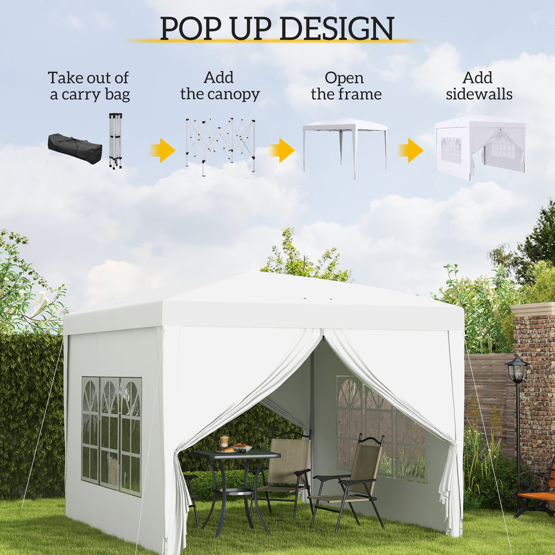 3 x 3m Pop Up Gazebo, Wedding Party Canopy Tent Marquee with Carry Bag and Windows, White