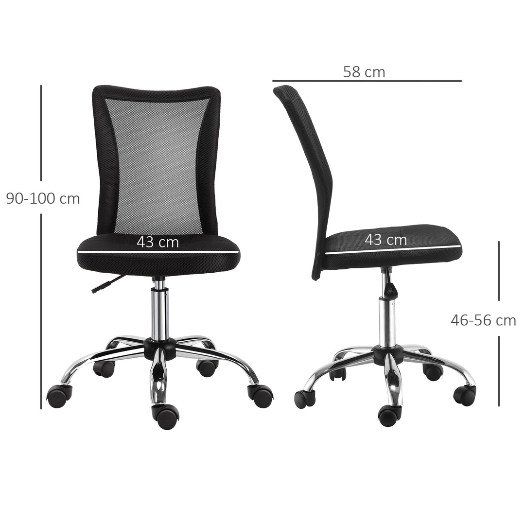 Vinsetto Home Office Mesh Task Chair Ergonomic Armless Mid Back Height Adjustable with Swivel Wheels, Black