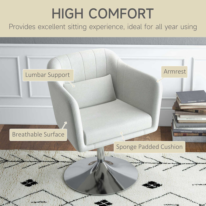 Modern Accent Chair with Swivel Base, Height Adjustable Arm Chair with Pillow for Living Room, Bedroom, Cream White