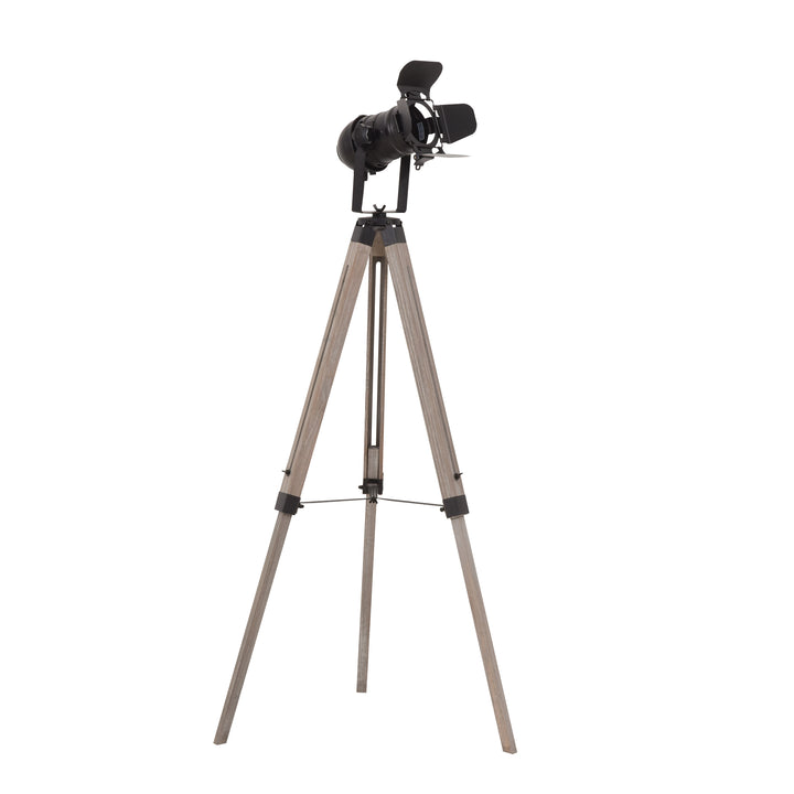 Industrial Style Tripod Floor Lamp Vintage Spotlight Reading Lamp w/ Wood Metal Legs E27 Base Versatile Use For Living Room Bedroom