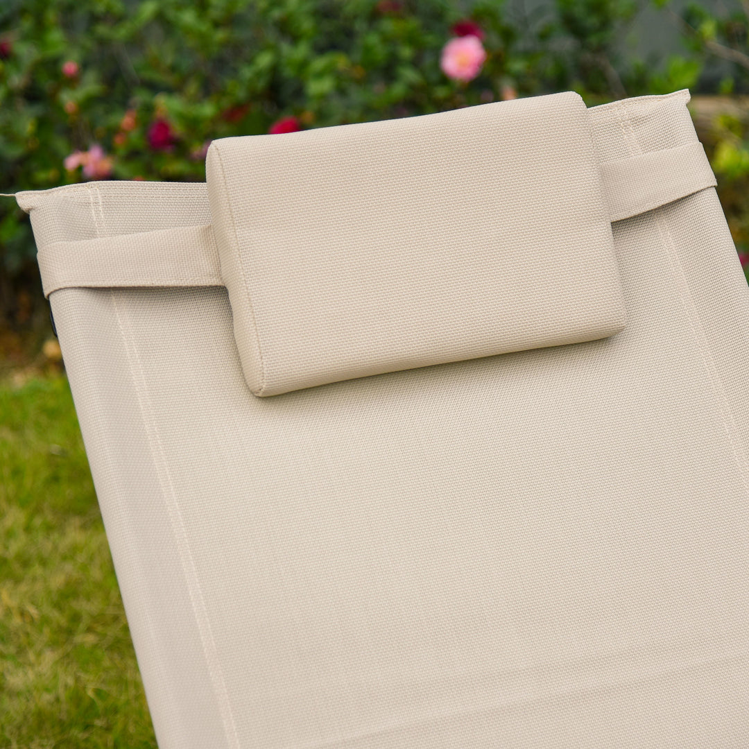 Breathable Mesh Rocking Chair Patio Rocker Lounge for Indoor &amp; Outdoor Recliner Seat w/ Removable Headrest for Garden and Patio Cream White