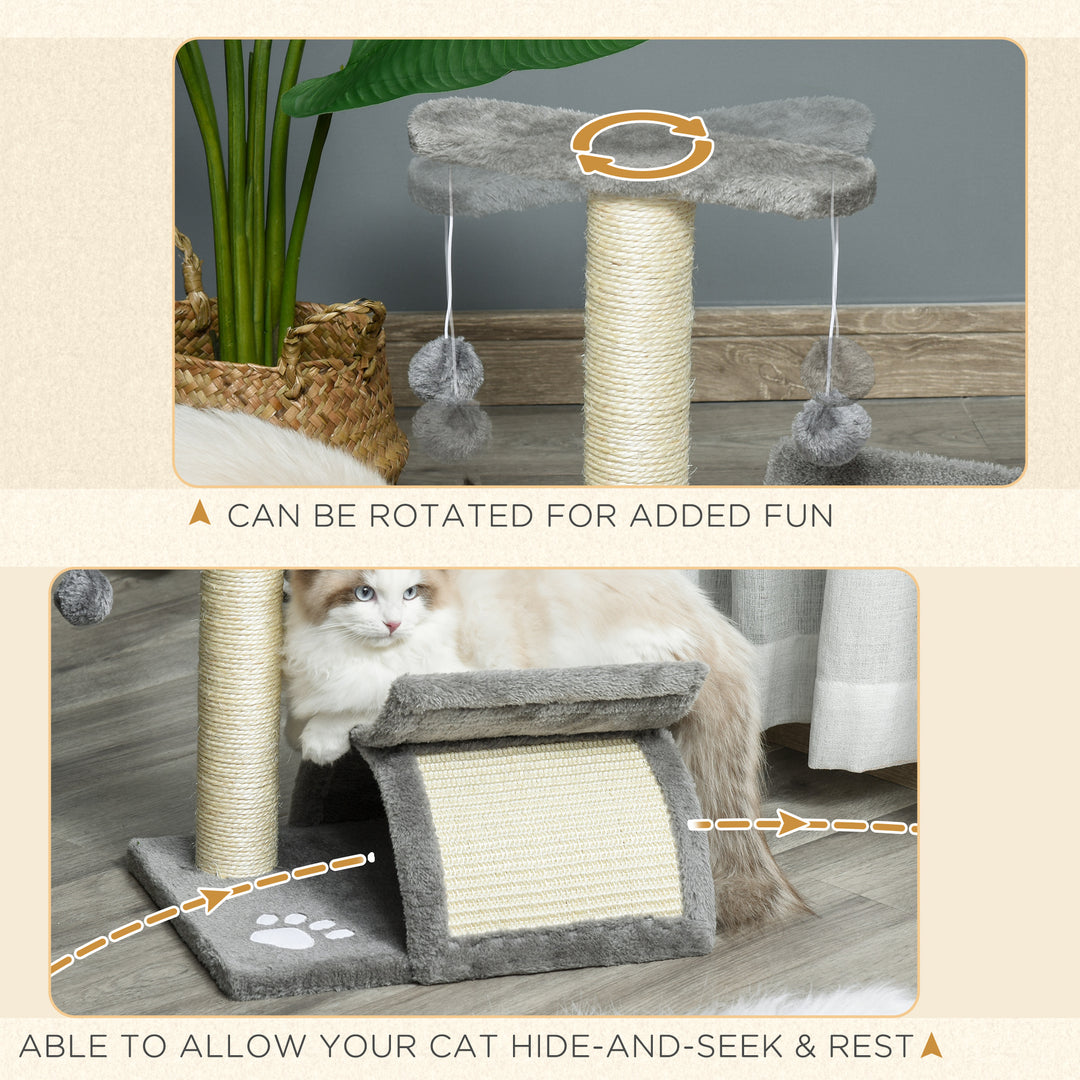 Pawhut Cat Tree Scratching Post Kitten Scratcher Kitty Activity Play Center Sisal Rotatable Top Bar Tunnel Dangling Ball Light Grey