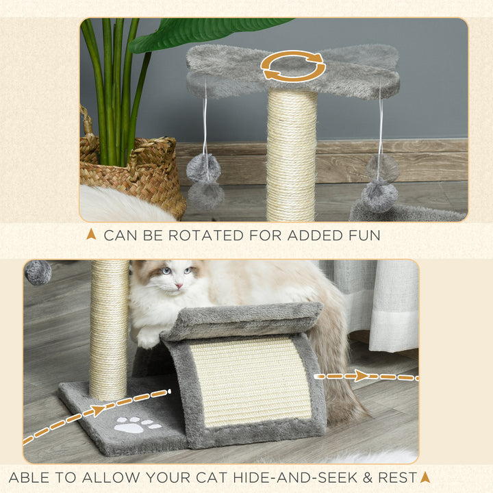 Pawhut Cat Tree Scratching Post Kitten Scratcher Kitty Activity Play Center Sisal Rotatable Top Bar Tunnel Dangling Ball Light Grey