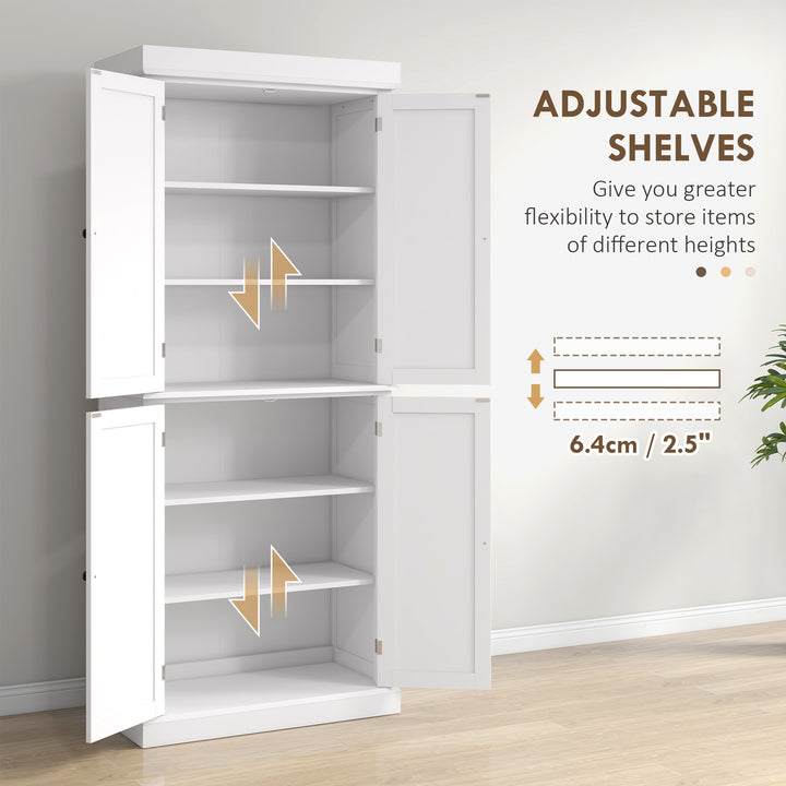 Freestanding Kitchen Cupboard with 4 Doors, Storage Cabinet with 6-Tier Shelving and 4 Adjustable Shelves, White