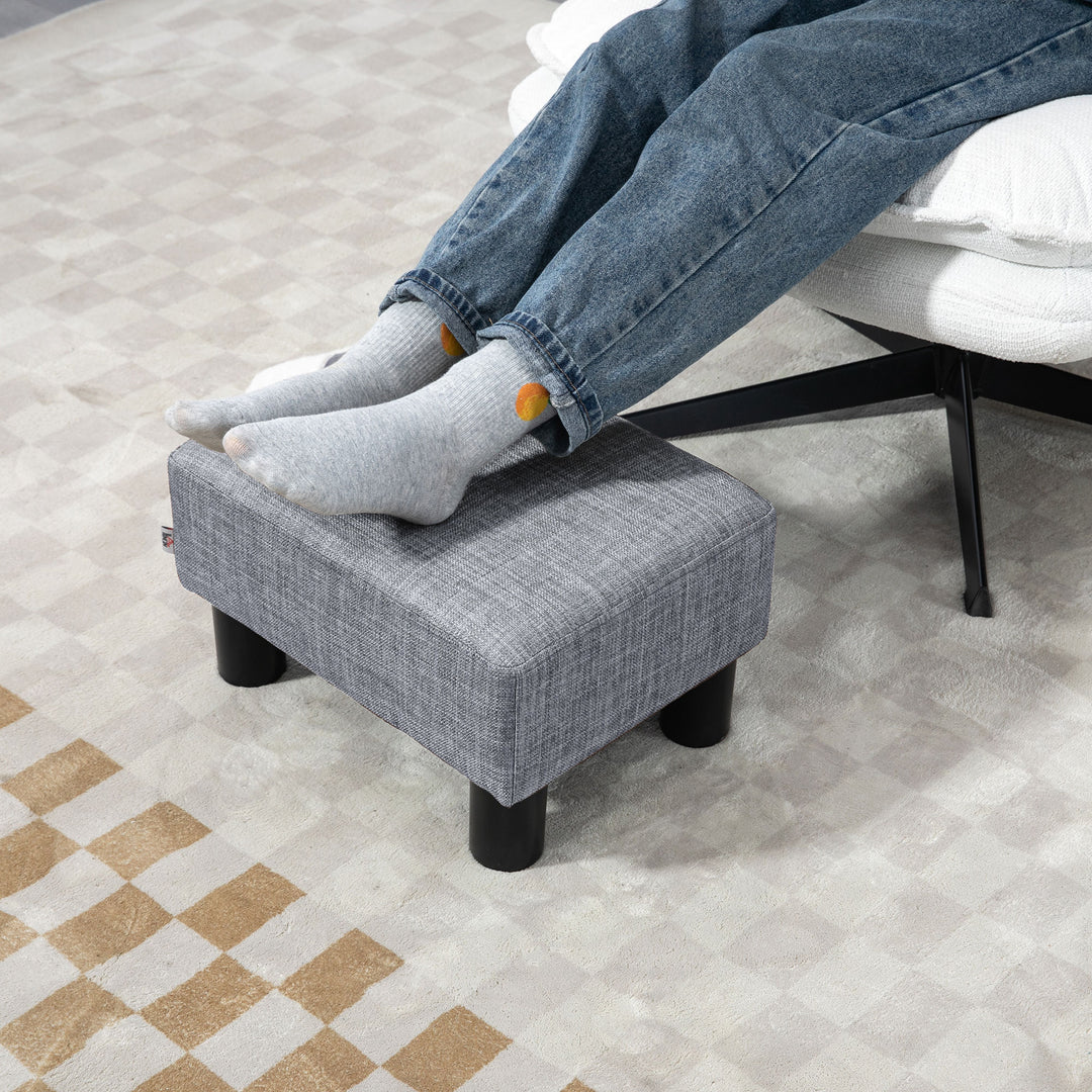 Linen Fabric Footstool Footrest Small Seat Foot Rest Chair Ottoman Light Home Office with Legs 40 x 30 x 24cm Grey