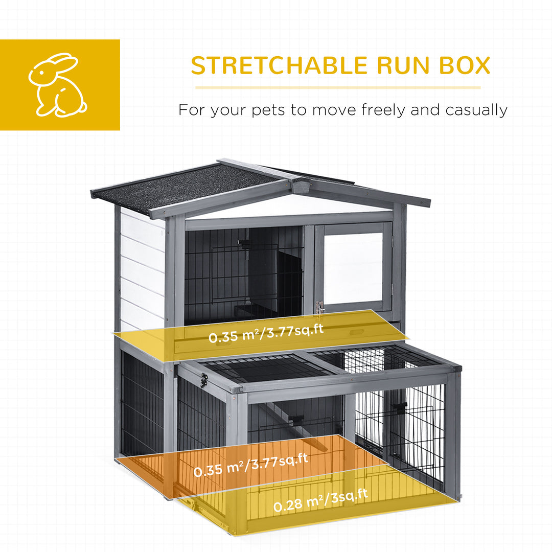 2 Tier Wooden Rabbit Hutch Small Animal Cage Slide Out Tray Ramp Outdoor Run Openable Roof Grey 101.5 x 90 x 100 cm