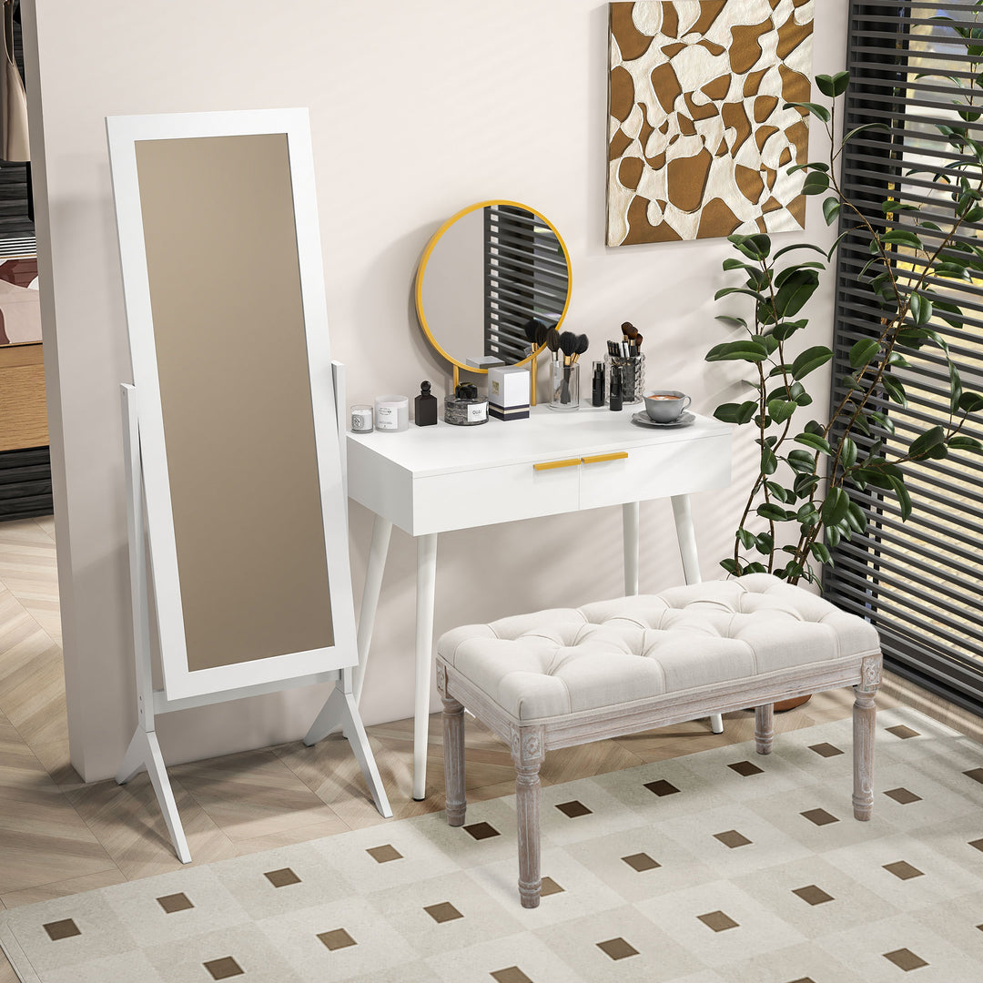 Modern Dressing Table with Round Mirror, Makeup Vanity Table with 2 Drawers for Bedroom, Living Room, White