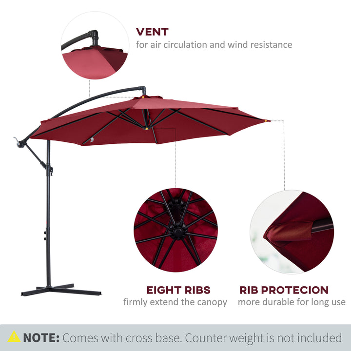 Cantilever Umbrella Parasol Patio Hanging Sun shade Wine Red 3M