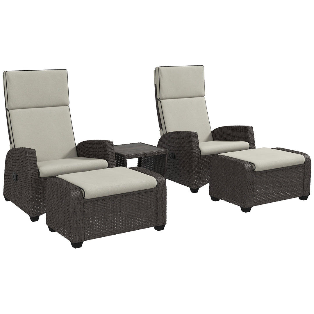 5-Piece Rattan Patio Reclining Chair Set with Footstools