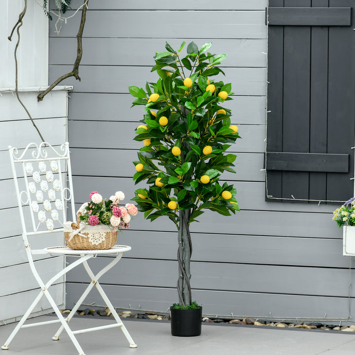Artificial Lemon Tree Fake Decorative Fruits Plant in Nursery Pot for Indoor Outdoor Décor, 135cm