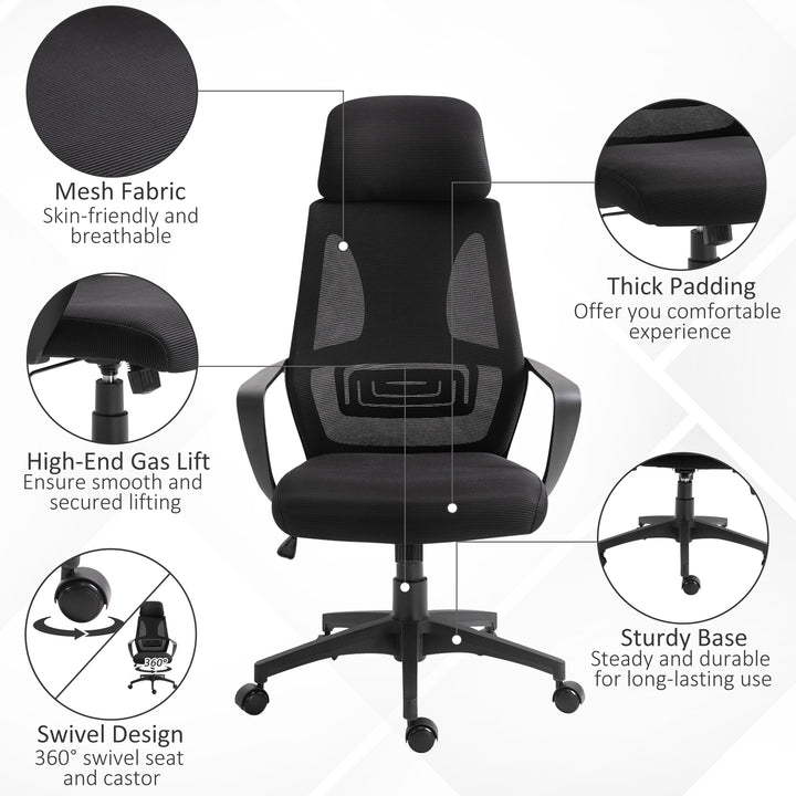 Ergonomic Office Chair w/ Wheel, High Mesh Back, Adjustable Height Home Office Chair - Black