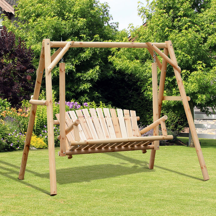 Outdoor 2 Seater Larch Wood Wooden Garden Porch Swing Chair  Hammock Bench Lounger