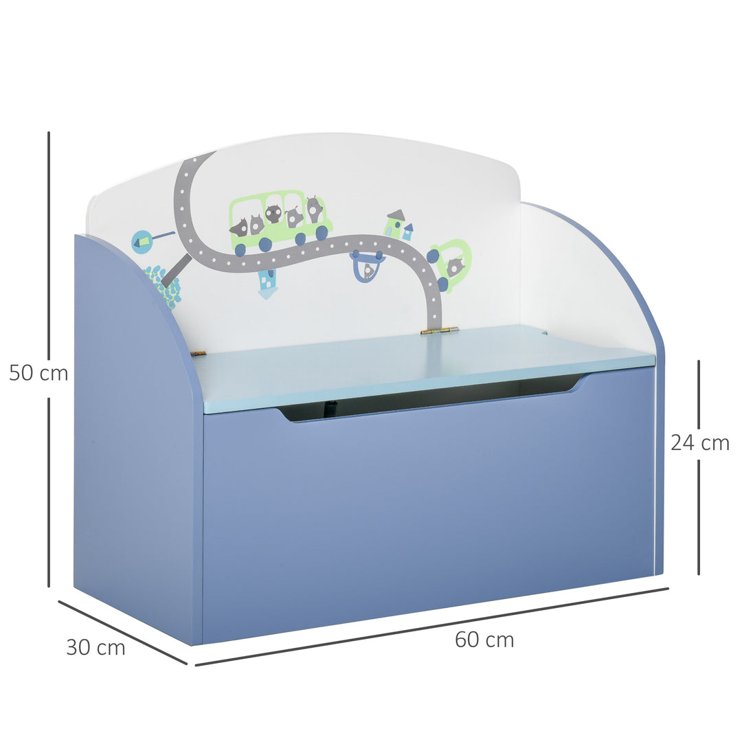 Kids Wooden Toy Storage Chest Chair 2 in 1 Design with Gas Stay Bar Safety Hinges Lid 60 x 30 x 50cm Blue