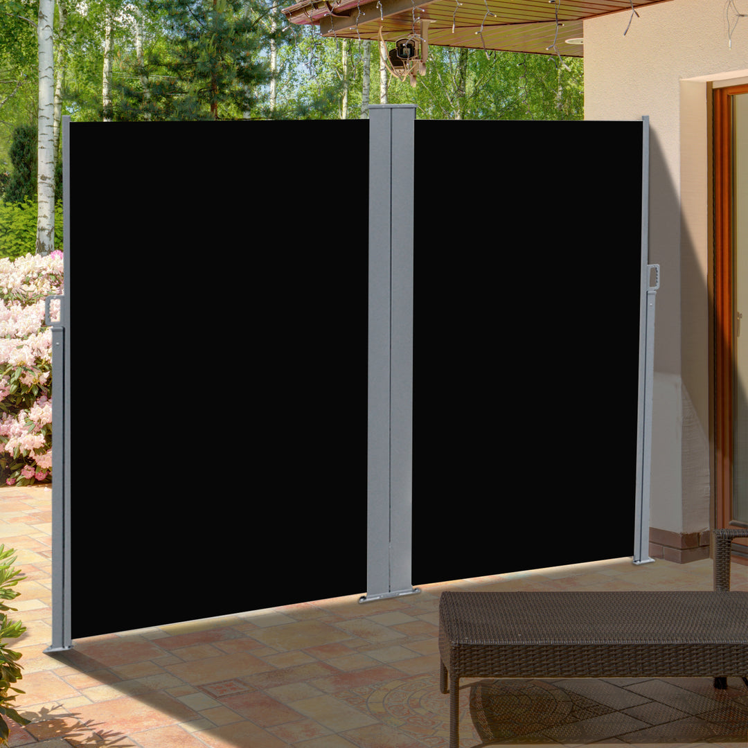 6 x 2m Retractable Sun Side Awning Screen Fence Patio Garden Wall Balcony Screening Panel Outdoor Blind Privacy Divider – Black