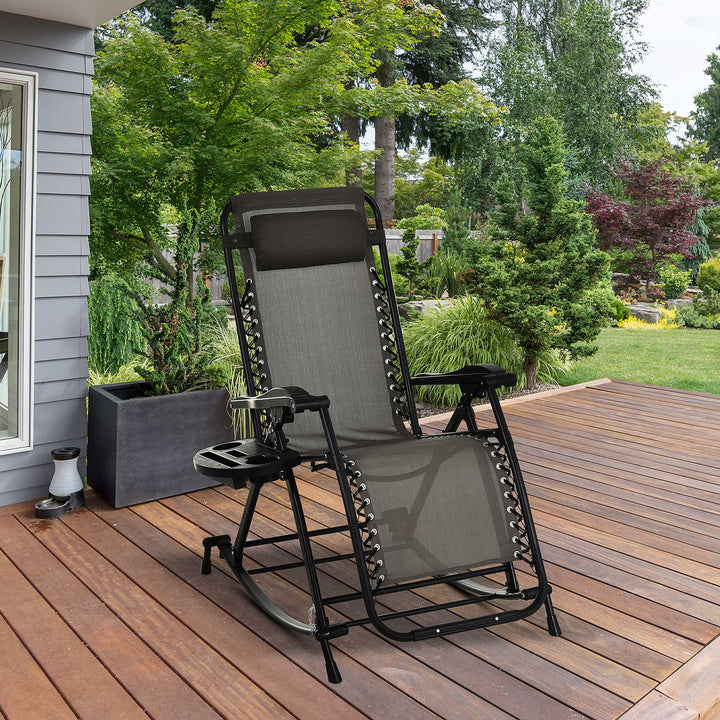 Garden Rocking Chair Folding Recliner Outdoor Adjustable Sun Lounger - Grey