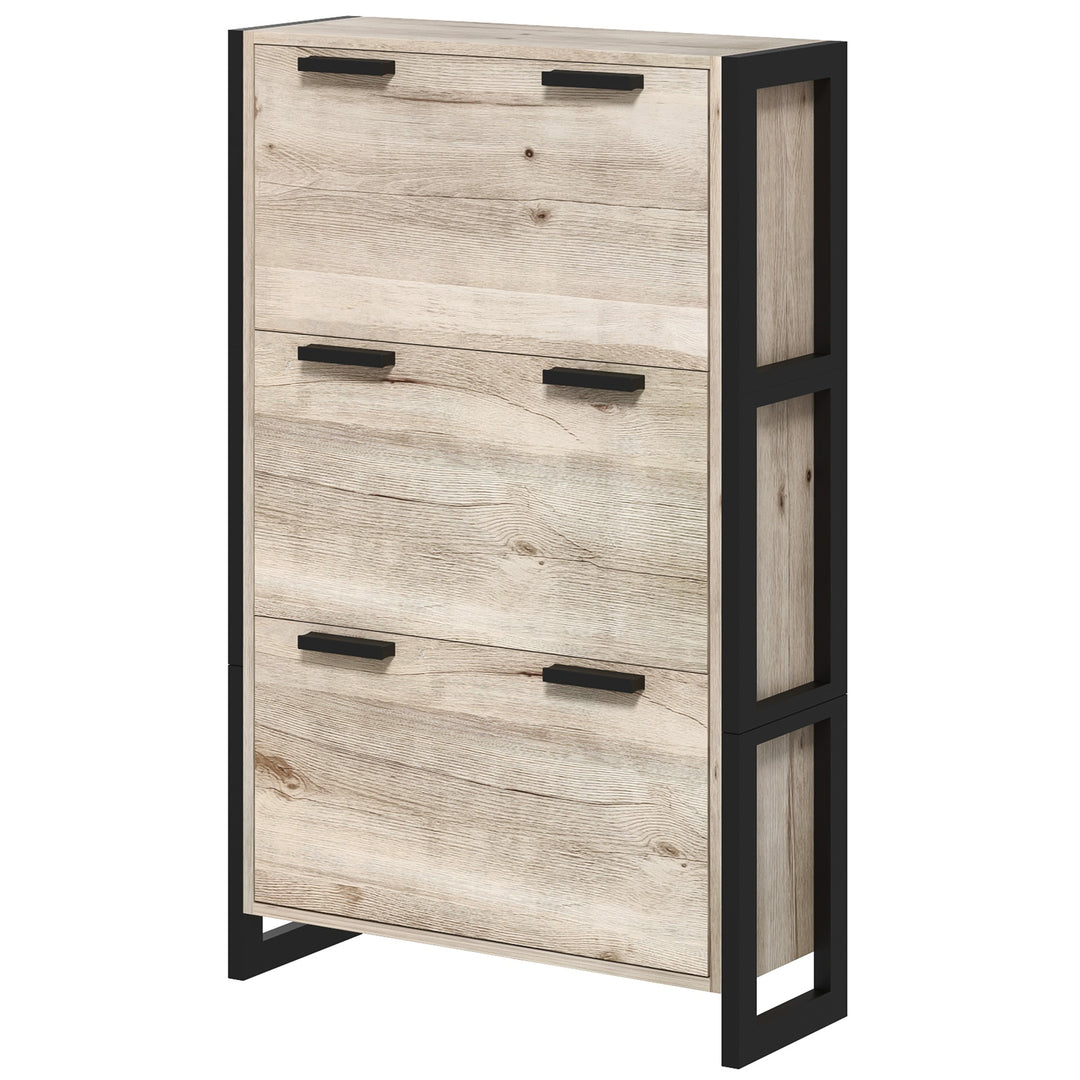 Shoe Storage Cabinet with 3 Flip Drawers for 18 Pairs Natural Wood-effect