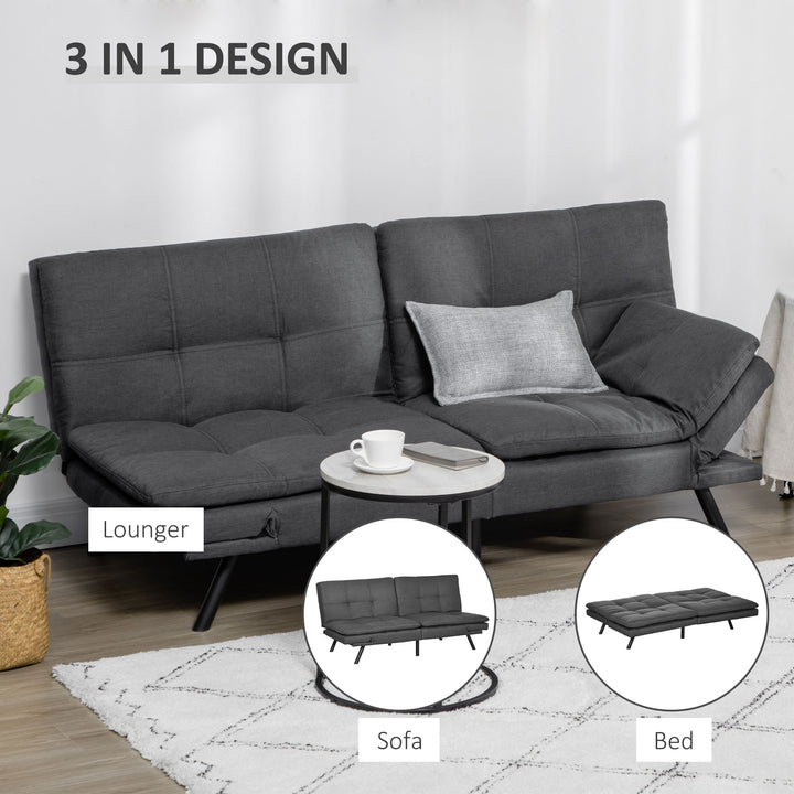 Tufted 3 Seater Sofa Bed, Upholstered Click Clack Sofa Bed with Adjustable Armrests and Backrest for Living Room and Bedroom, Grey