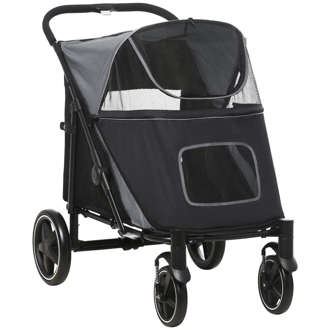 One-Click Foldable Pet Stroller, with Universal Wheels, Shock absorber, for Medium and Large Dogs - Grey