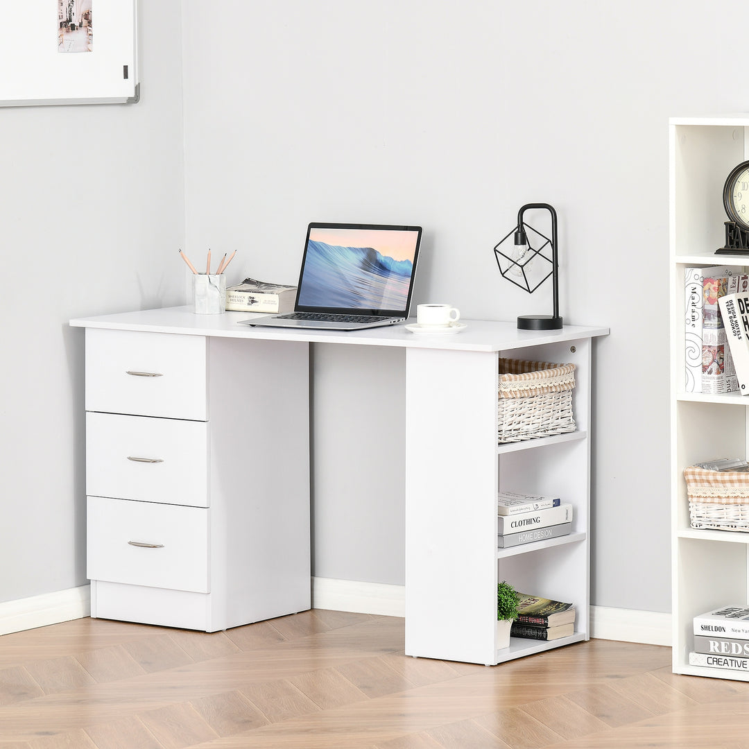 Computer Writing Desk w/ 3 Shelf & Drawers White