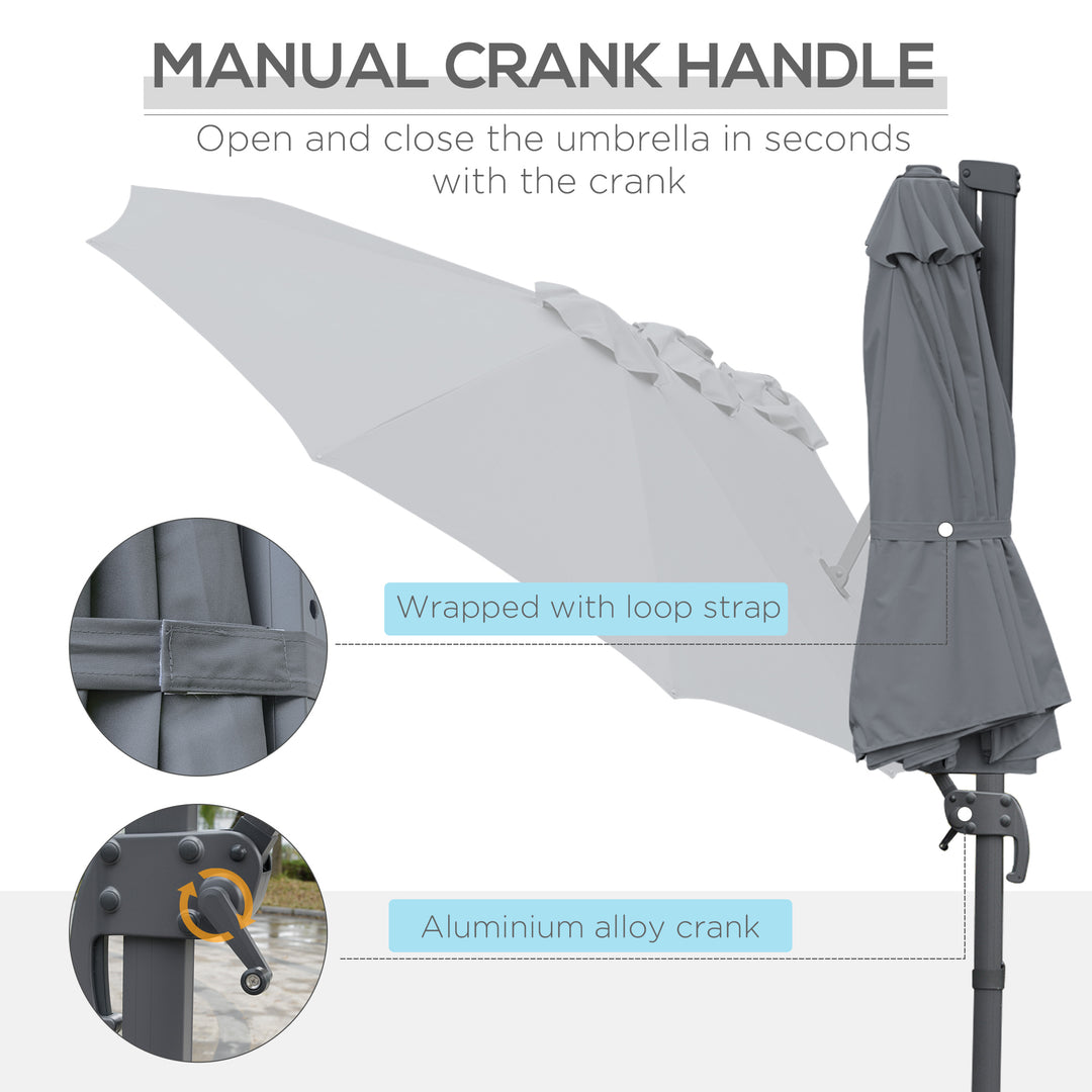 4.5 m Patio Cantilever Roma Parasol, Large Double-Sided Rectangular Garden Umbrella with Crank Handle, 360° Cross Base for Bench, Outdoor
