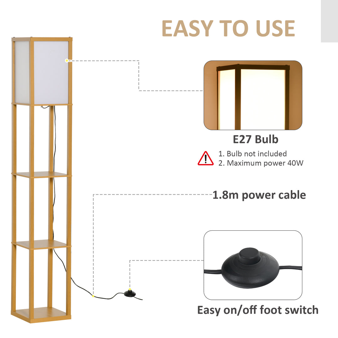 4-Tier Floor Lamp, Floor Light with Storage Shelf, Reading Standing Lamp for Living Room, Kitchen, Dining Room, Office, Dorm, Natural