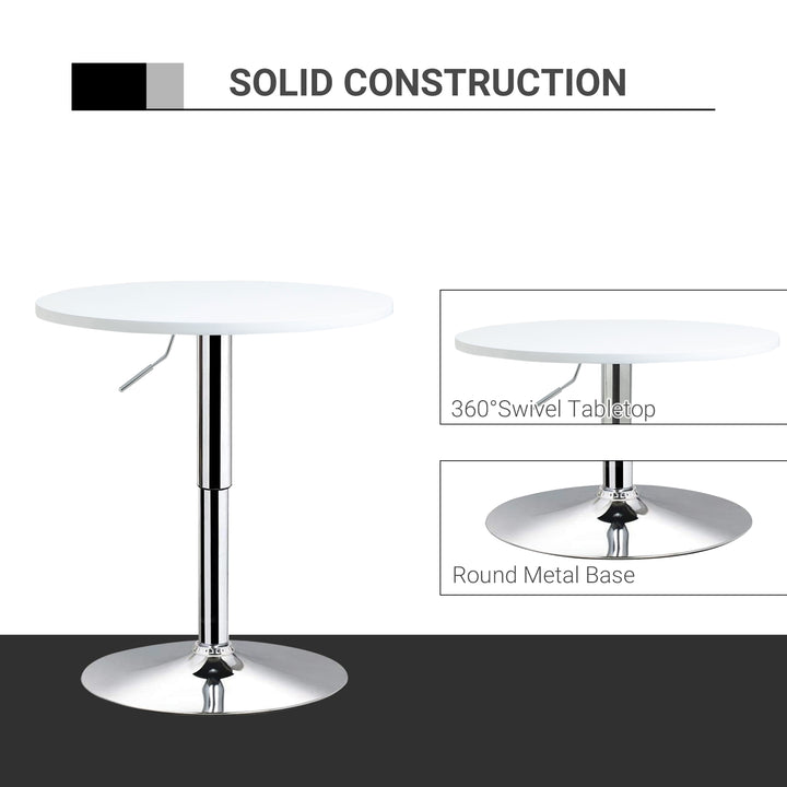 Bar Table Φ60cm Adjustable Height Round Bistro Table w/ Swivel Top Metal Frame Counter Surface Stylish Kitchen Conservatory White