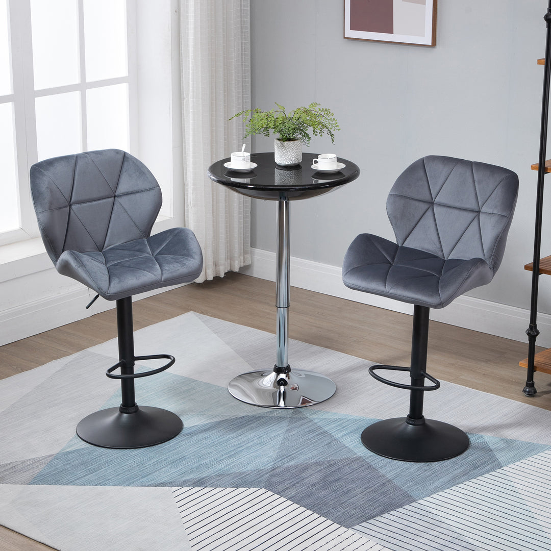 Set of 2 Adjustable Bar stools With Backs , Armless Upholstered Swivel Counter Chairs, Barstools with Back, Footrest, Dark Grey