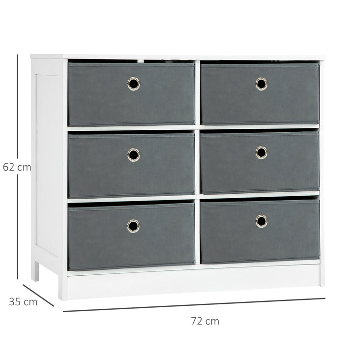 Chests of Drawer, Fabric Dresser Storage Cabinet with 6 Drawers for Bedroom, Living Room and Hallway, White and Grey