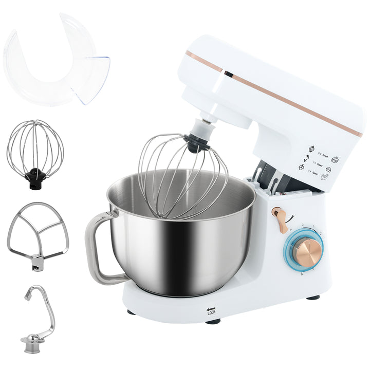 Stand Mixer, 5L Food Mixer for Baking, 6 Speeds and Pulse Setting, 1400W Cake Electric Kitchen Mixer with Dough Hook, Whisk, Stainless Steel Bowl