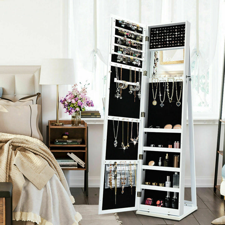 Swivel Mirrored Jewellery Armoire with Display Shelves-White