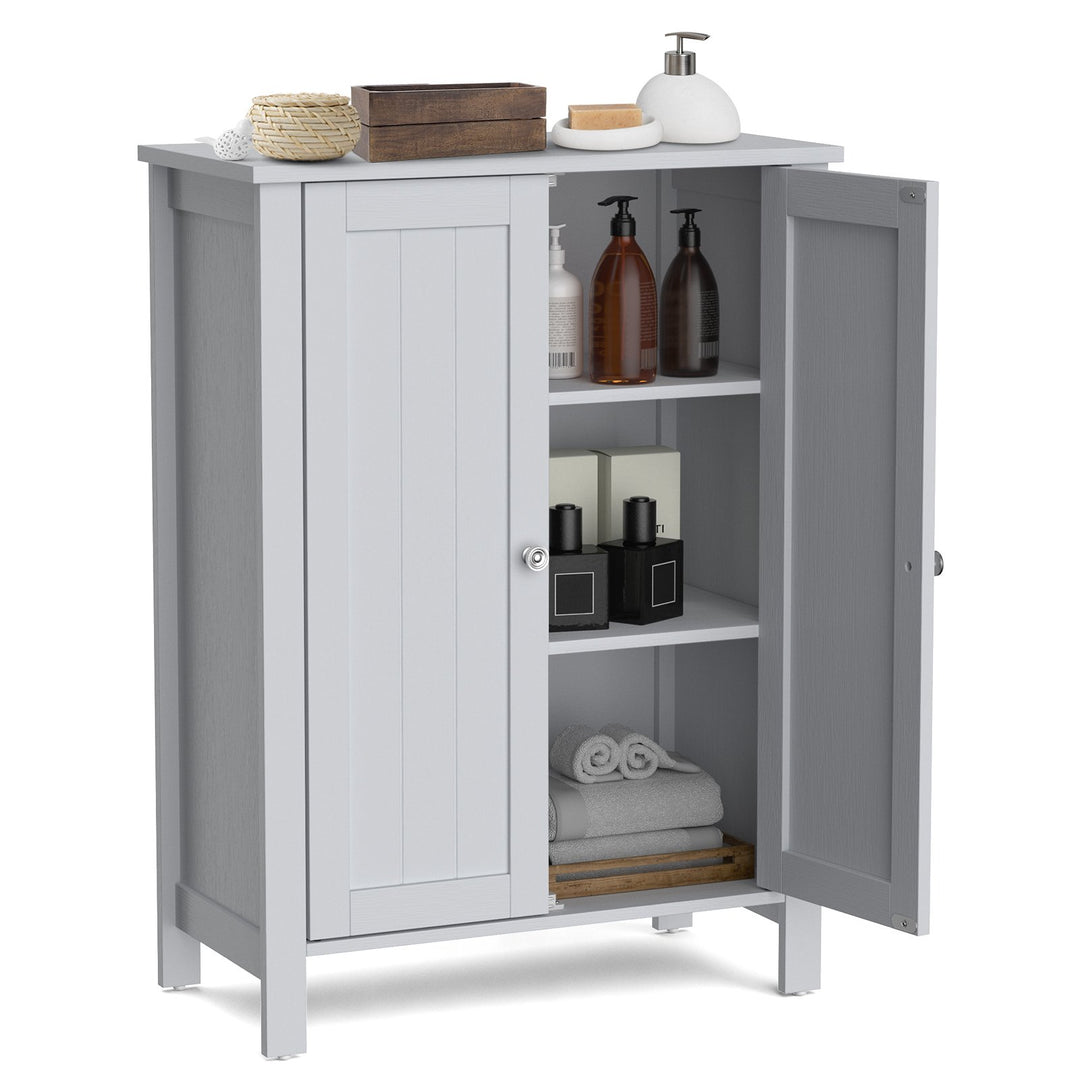 Freestanding Bathroom Floor Cabinet with Adjustable Shelves-Grey