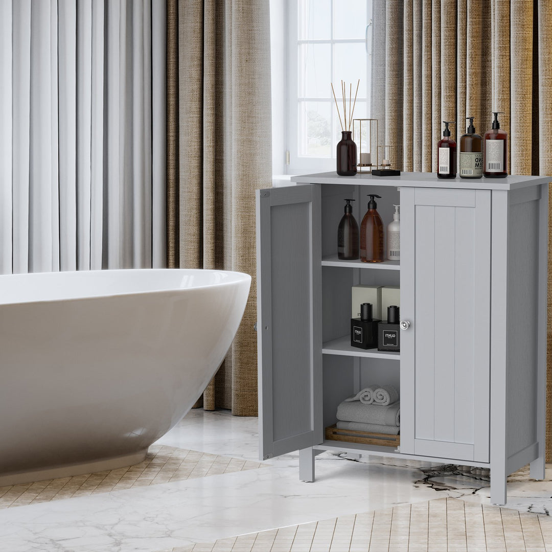 Freestanding Bathroom Floor Cabinet with Adjustable Shelves-Grey