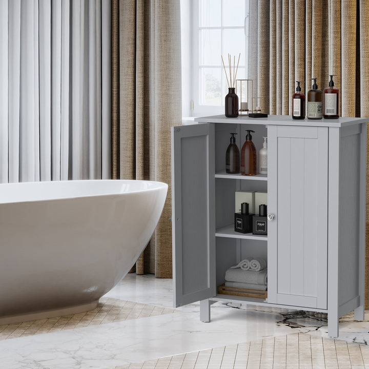 Freestanding Bathroom Floor Cabinet with Adjustable Shelves-Grey