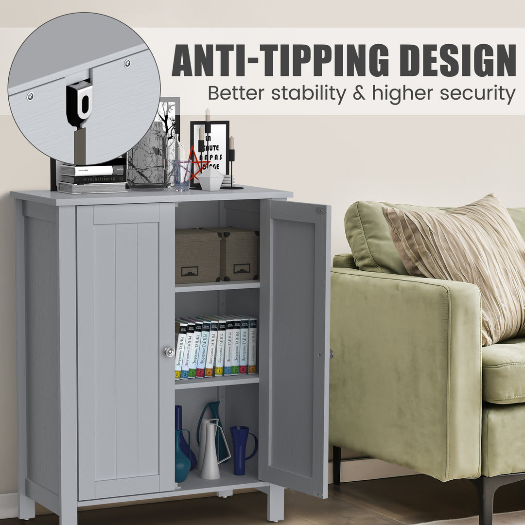 Freestanding Bathroom Floor Cabinet with Adjustable Shelves-Grey