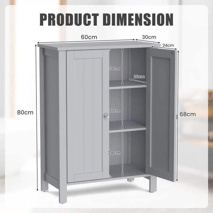 Freestanding Bathroom Floor Cabinet with Adjustable Shelves-Grey