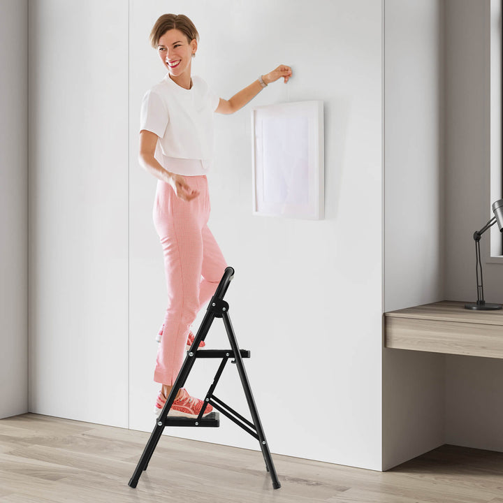 Folding Ladder with Safe Lock and Hand Grip-Black