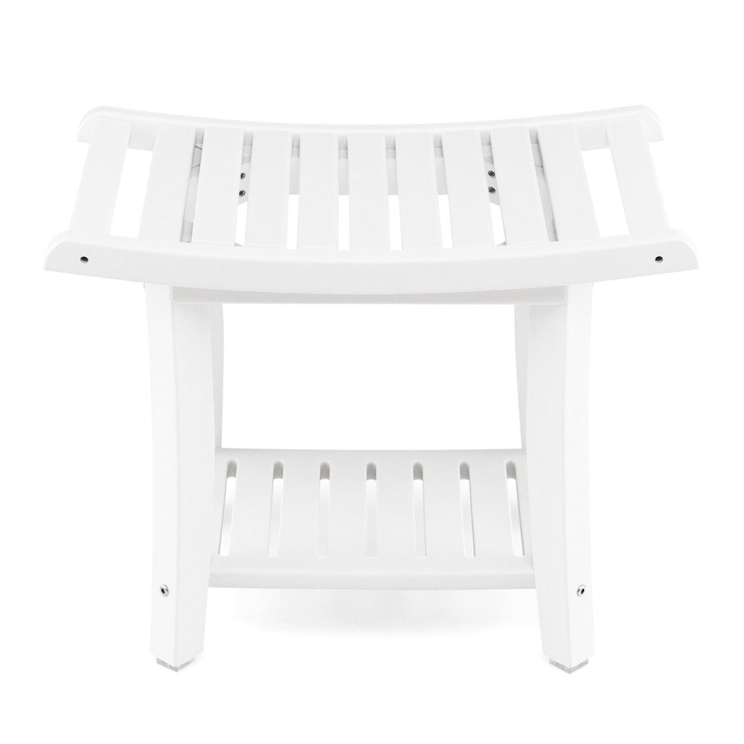 2-tier HDPE Waterproof Shower Bench with Curved Seat-White