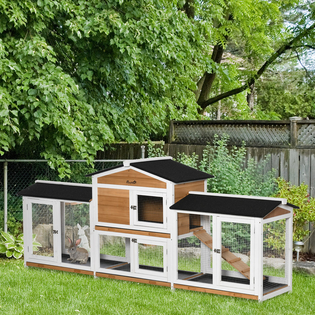 2 Tier Wooden Rabbit Hutch, Guinea Pig Cage with Slide-out Tray & Ramp