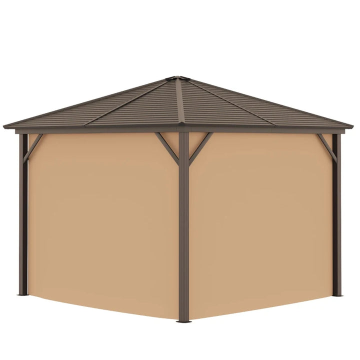 Steel Hardtop Gazebo Patio Tent Outdoor Sun Shelter Aluminum w/ Curtain